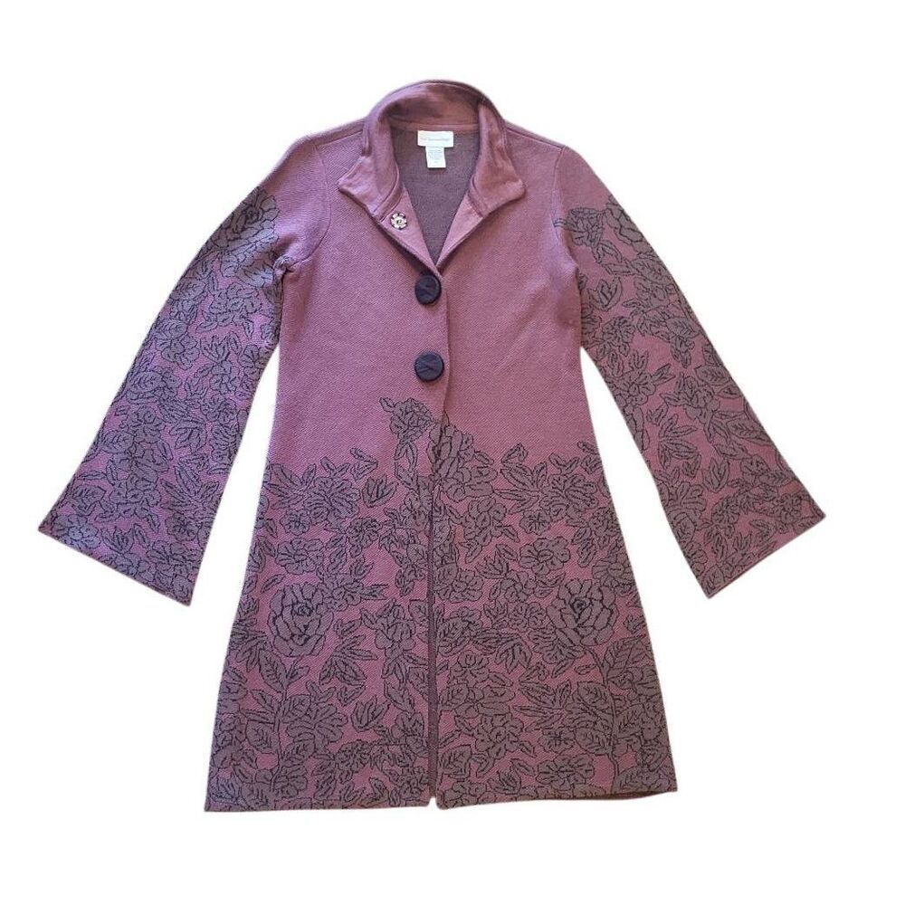 Soft Surroundings Jacket Women's XS Petite Wine Floral Knit Bell Sleeve Boho